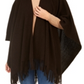 Ribbed Fringe Ruana Wrap -Black One Size