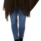 Ribbed Fringe Ruana Wrap -Black One Size