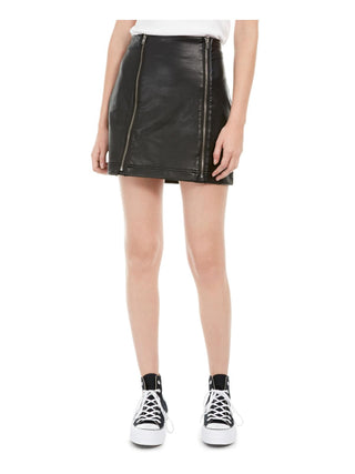 Tinseltown Women's Double Front Zipper Faux Leather Mini Skirt Black Size Medium