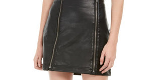 Tinseltown Women's Double Front Zipper Faux Leather Mini Skirt Black Size Medium