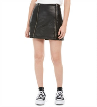 Tinseltown Women's Double Front Zipper Faux Leather Mini Skirt Black Size Medium