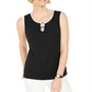 Karen Scott Women's Tipped Keyhole Tank  Black Size Small