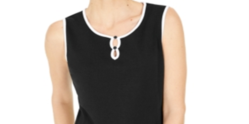 Karen Scott Women's Tipped Keyhole Tank  Black Size Small