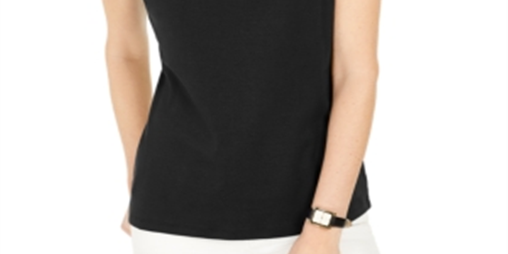 Karen Scott Women's Tipped Keyhole Tank  Black Size Small