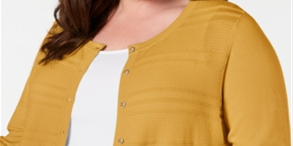Charter Club Women's Plus Size Textured Cardigan Honey Glaze Size0X