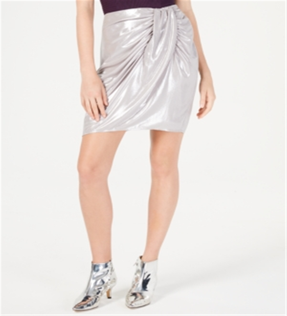 INC Women's  Petite Satin Sarong Skirt  Silver Size 0 P