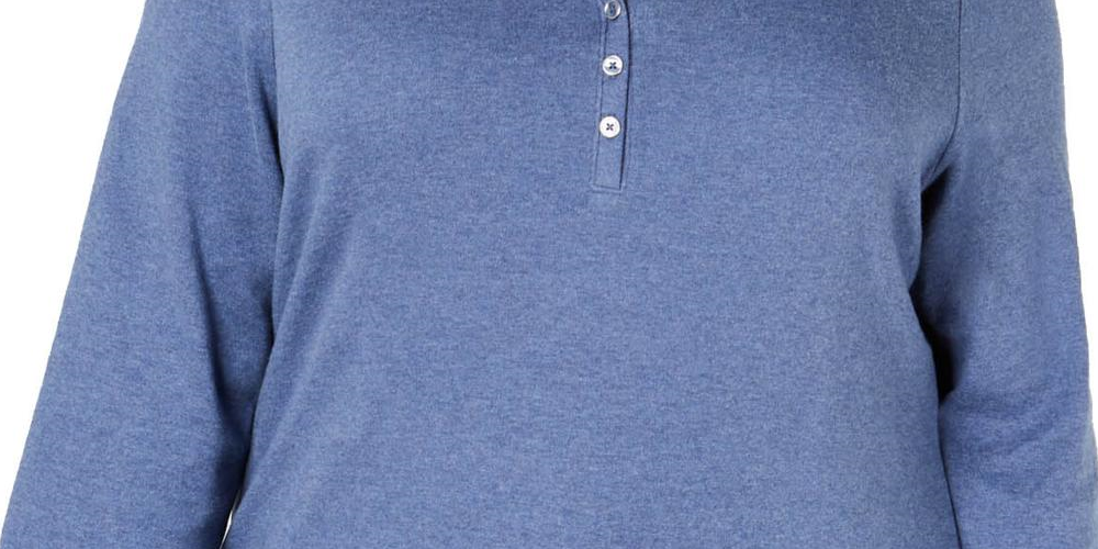 Karen Scott Women's Plus Heathered V-Neck Henley Top Blue Size 1X