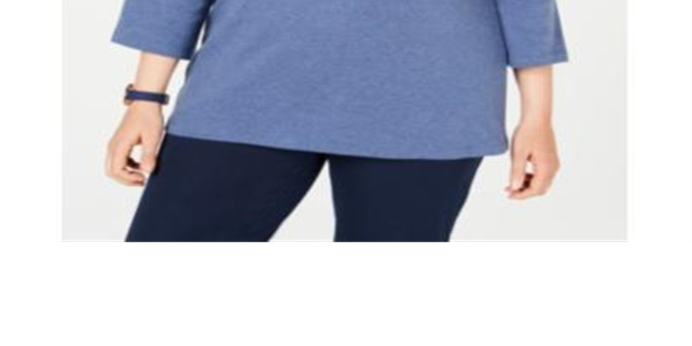 Karen Scott Women's Plus Heathered V-Neck Henley Top Blue Size 1X