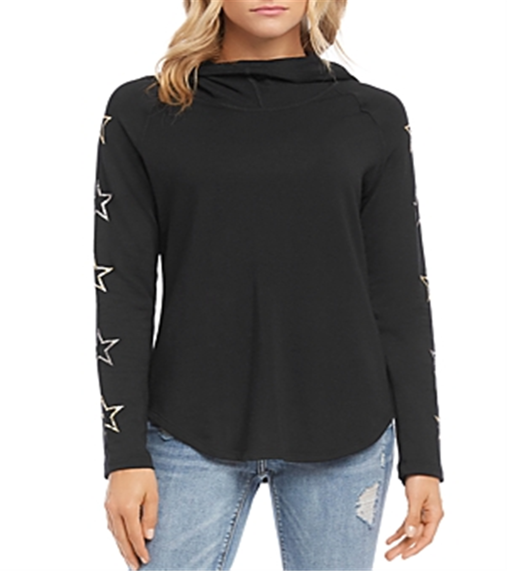 Karen Kane Women's Metallic Star Print Hoodie Black Size Medium
