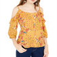 Hippie Rose Juniors' Ruffle-Trimmed Cold-Shoulder Top Yellow Size Small