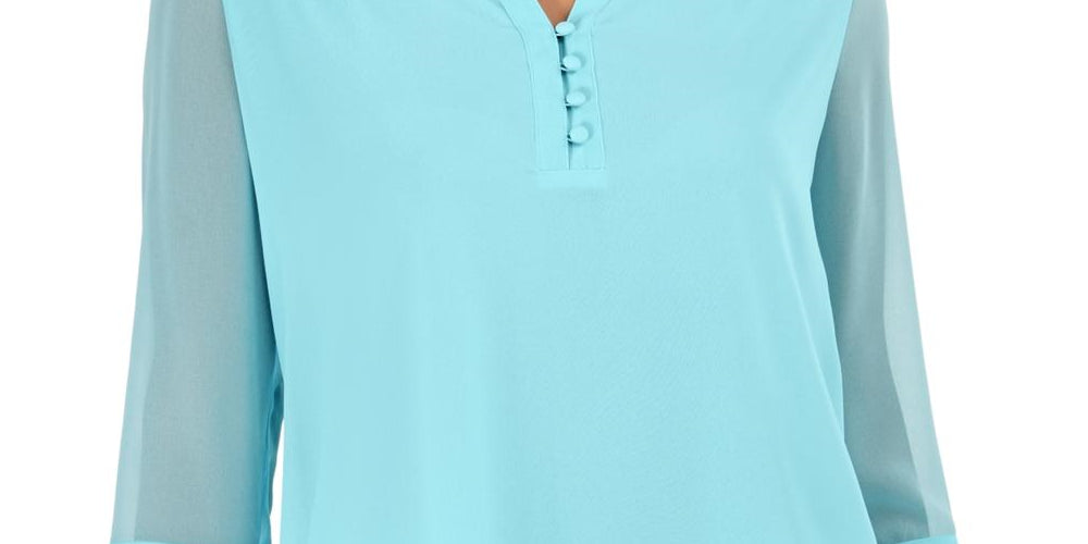 Charter Club Women's Split Sleeve Solid Knit Top Blue Size X-Small