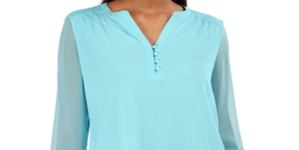 Charter Club Women's Split Sleeve Solid Knit Top Blue Size X-Small