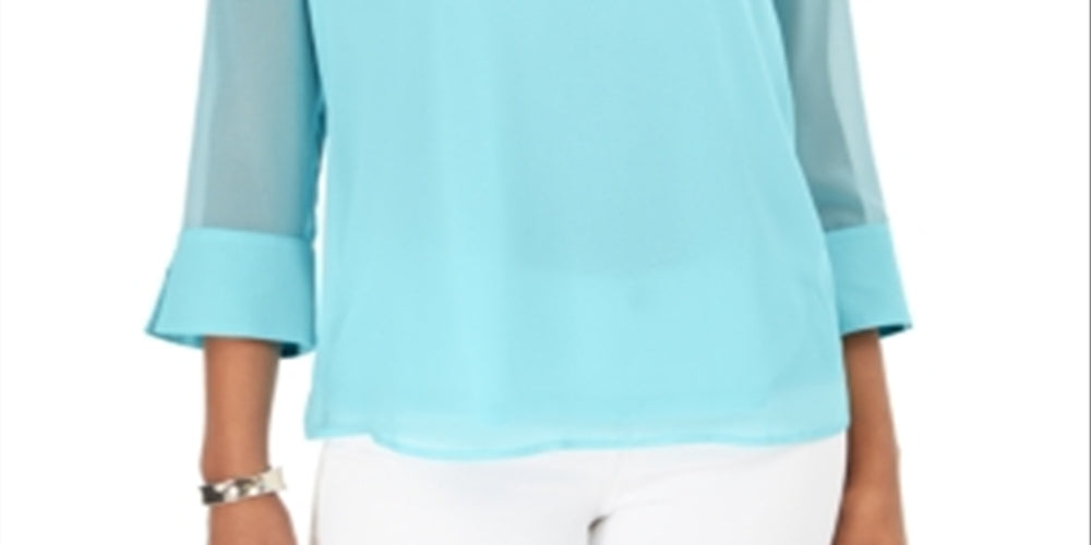 Charter Club Women's Split Sleeve Solid Knit Top Blue Size X-Small