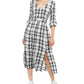 American Rag Women's  Windowpane Plaid Long Sleeve with Buttons Maxi Shirt Dress Dress  White Size Small