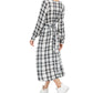 American Rag Women's  Windowpane Plaid Long Sleeve with Buttons Maxi Shirt Dress Dress  White Size Small