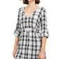 American Rag Women's  Windowpane Plaid Long Sleeve with Buttons Maxi Shirt Dress Dress  White Size Small