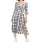 American Rag Women's  Windowpane Plaid Long Sleeve with Buttons Maxi Shirt Dress Dress  White Size Small
