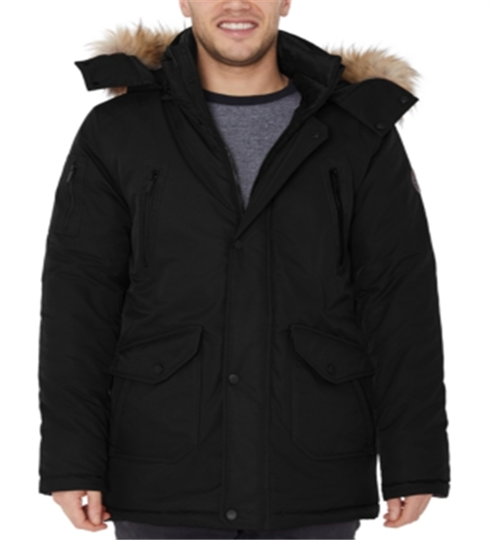 Halifax Men's Big & Tall Hooded Parka with Faux Fur Trim Jacket Black Size 3X