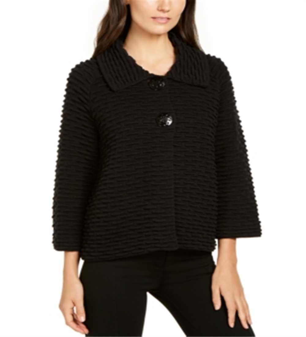 JM Collection Women's Holiday Party Textured Sweater Jacket  Deep Black  Size Medium