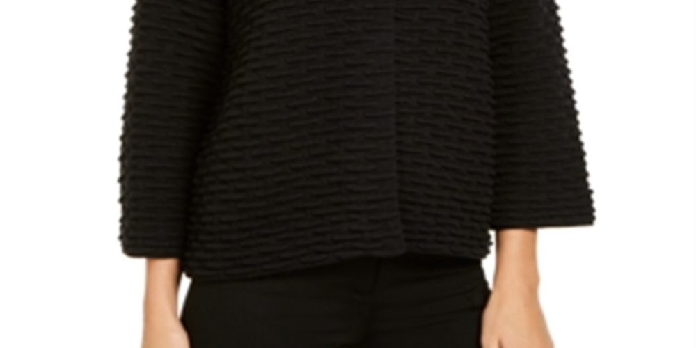 JM Collection Women's Holiday Party Textured Sweater Jacket  Deep Black  Size Medium