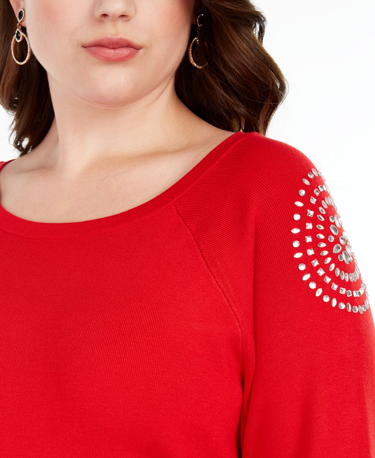 INC International Concepts Women's Plus Rhinestone Tunic Real Red Size 0X