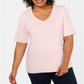 Karen Scott Women's Cotton V Neck Top Pink Size 0X