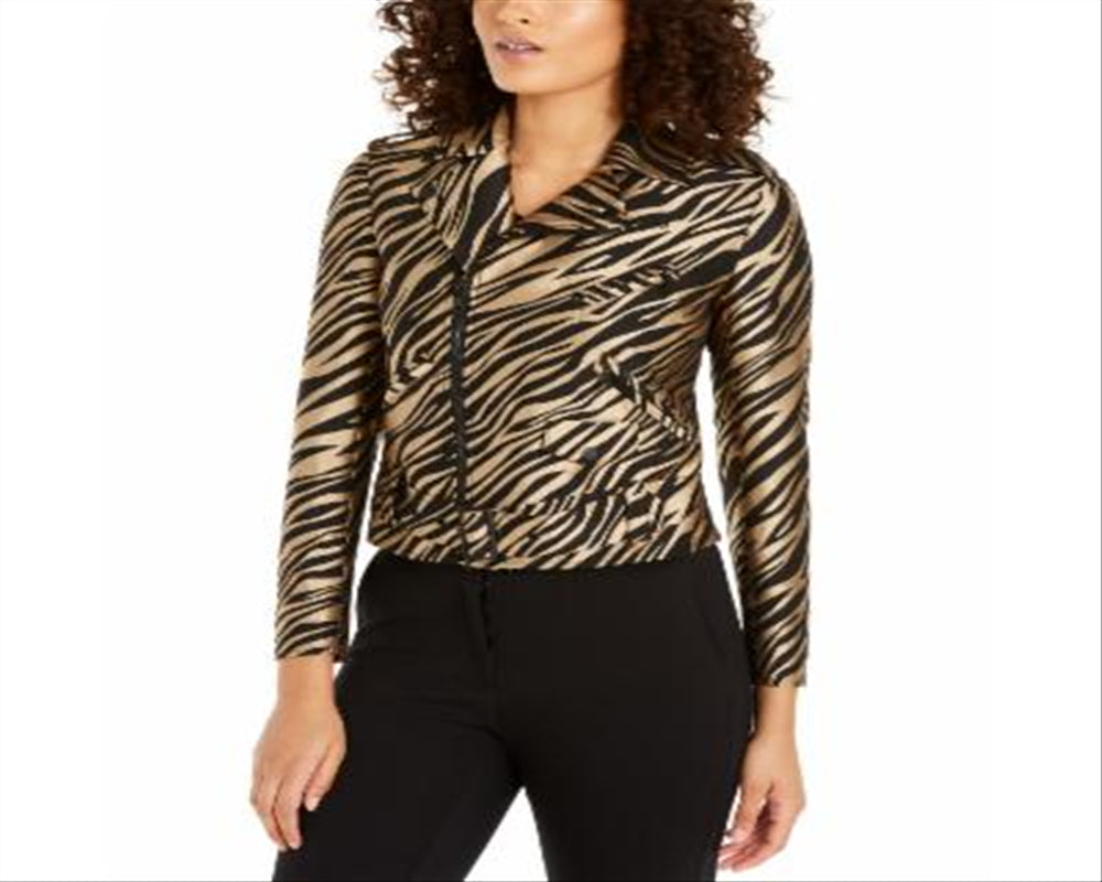 Anne Klein Women's Zippered Belted Printed Bolero Jacket Yellow Size 10