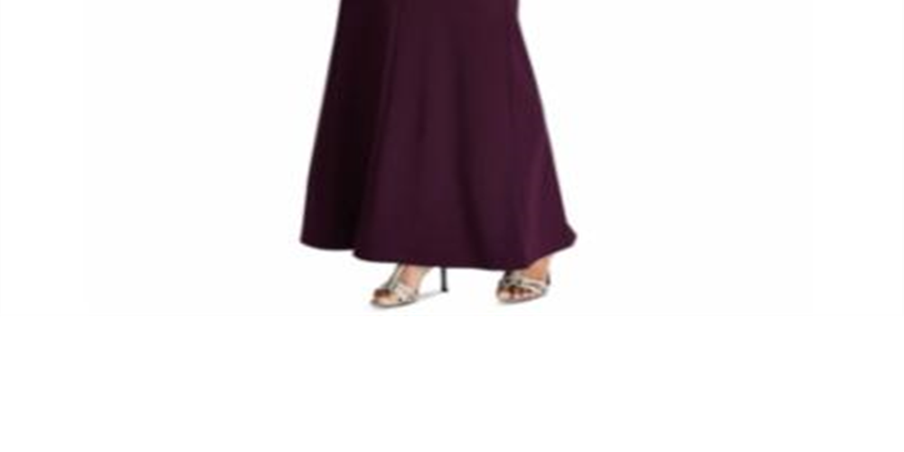 Ralph Lauren Women's Velvet Short Sleeve V Neck Full Length Fit Flare Formal Dress Purple Size 18