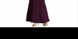 Ralph Lauren Women's Velvet Short Sleeve V Neck Full Length Fit Flare Formal Dress Purple Size 18