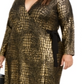 INC Women's Plus Snake Print Metallic Wrap Dress Gold -Black  Size 3X