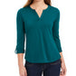 Charter Club Women's Supima Cotton Split-Neck Top  Balsam Green Size Small