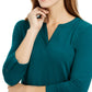Charter Club Women's Supima Cotton Split-Neck Top  Balsam Green Size Small