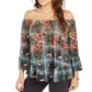 Style & Co Women's Floral Off Shoulder Blouse Green Size Petite S