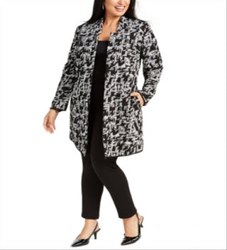 Alfani Women's Jacquard Open Front Jacket Black Size 0X