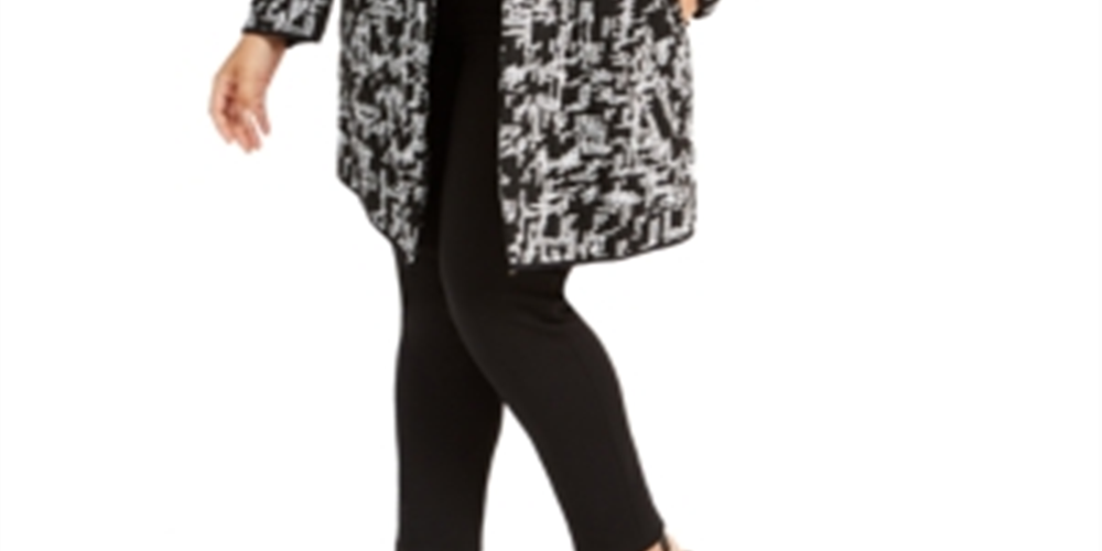 Alfani Women's Jacquard Open Front Jacket Black Size 0X