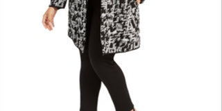 Alfani Women's Jacquard Open Front Jacket Black Size 0X