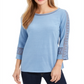 Charter Club Women's Crochet Sleeve Top Blue Size Petite L