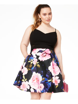 B DARLIN Women's  Short Fit + Flare Party Dress Juniors Black Size 16W
