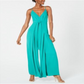 AVEC LES FILLES Women's  Tie Zippered Slit-leg Spaghetti Strap V Neck Wide Leg Party Jumpsuit Green Size 8