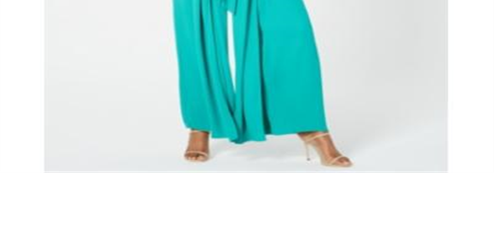 AVEC LES FILLES Women's  Tie Zippered Slit-leg Spaghetti Strap V Neck Wide Leg Party Jumpsuit Green Size 8