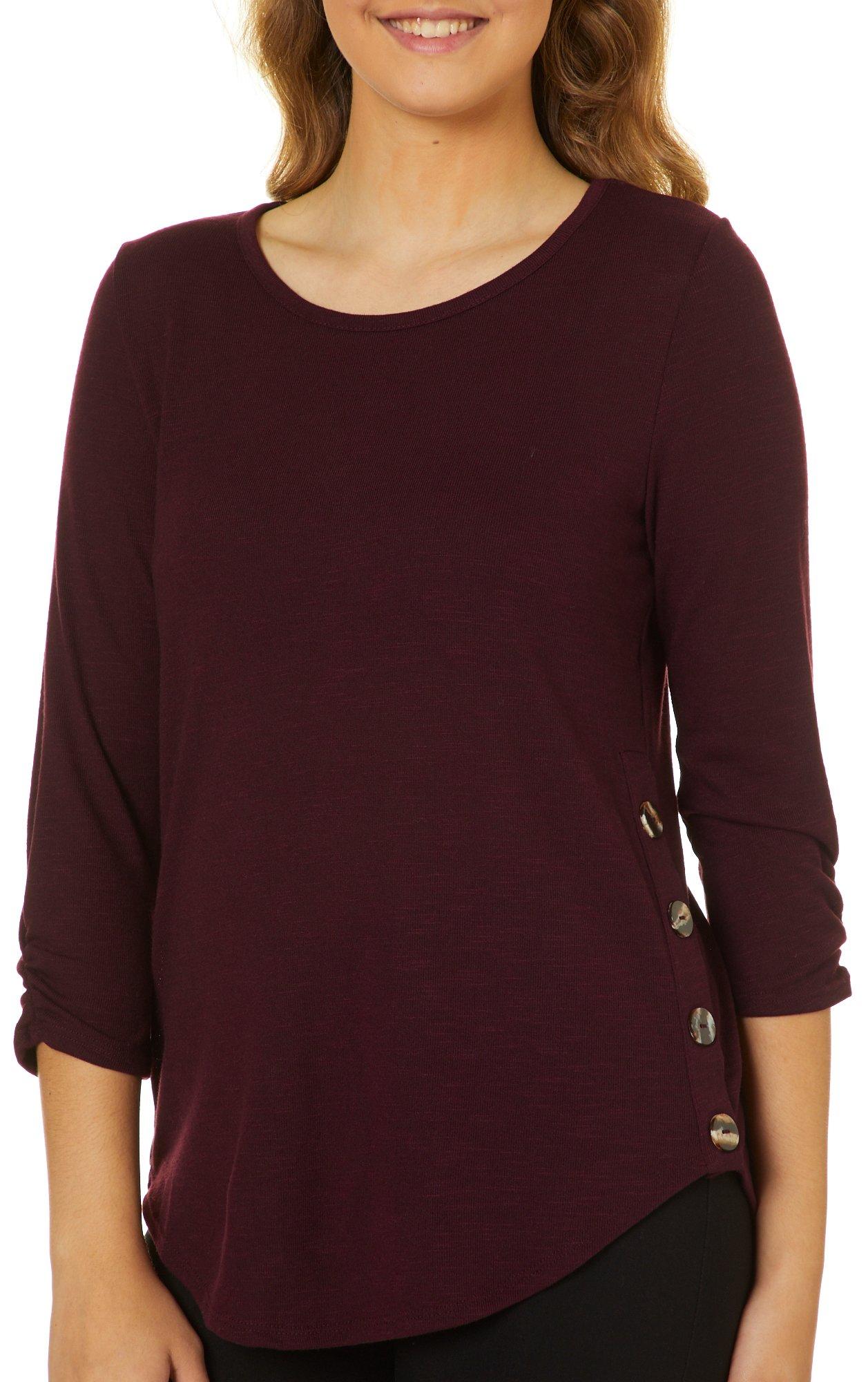 A. Byer Junior's Long Sleeve Side-Button Top Raisin Size Large
