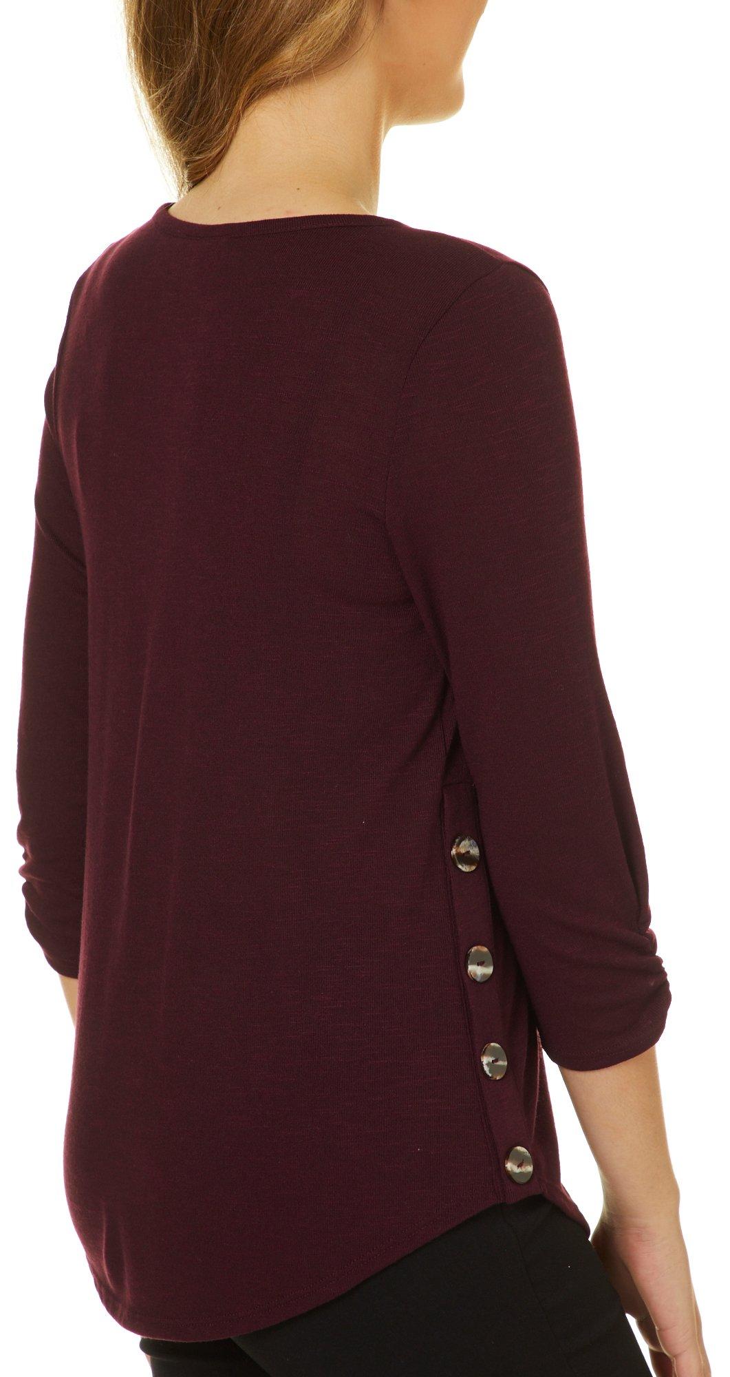 A. Byer Junior's Long Sleeve Side-Button Top Raisin Size Large