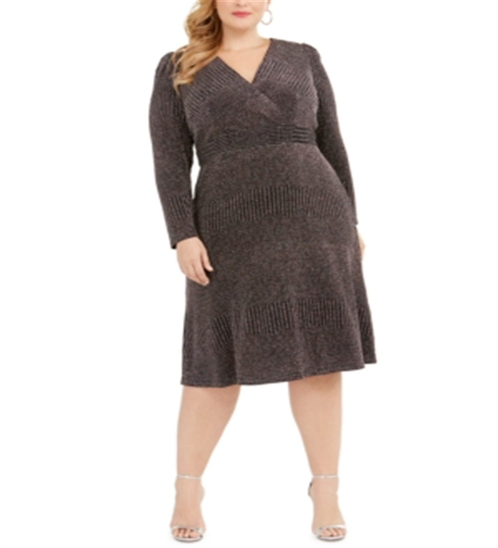 R&M Richards Women's Shimmer Midi Dress, Metallic, Size 18W