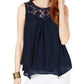 Style & CO Women's Lace Sleeveless Jewel Neck Tank Top Navy Size XS