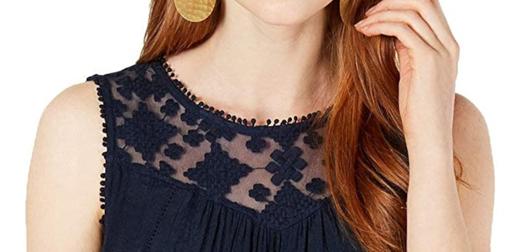 Style & CO Women's Lace Sleeveless Jewel Neck Tank Top Navy Size XS