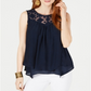 Style & CO Women's Lace Sleeveless Jewel Neck Tank Top Navy Size XS
