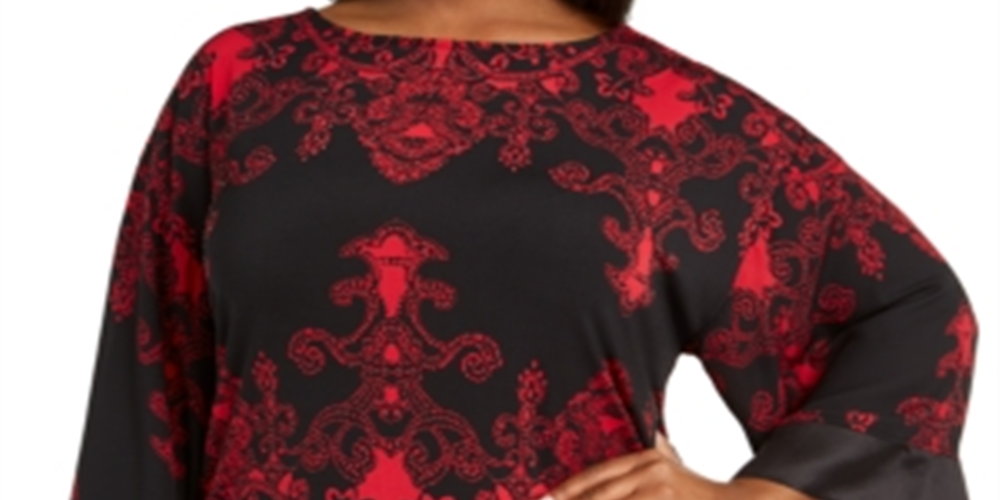 JM Collection Women's Plus Printed Sparkle Top Black Size 0X