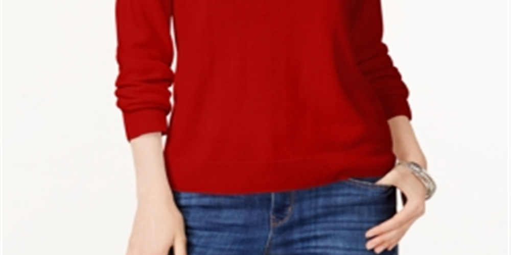 Karen Scott Women's  Zip-Back Mock-Neck Sweater  Red Size XS