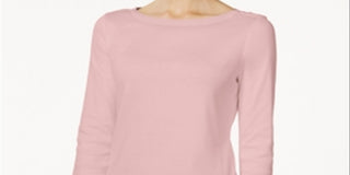Charter Club Women's Pima Cotton Boat Neck Button Shoulder Top Pink Size S