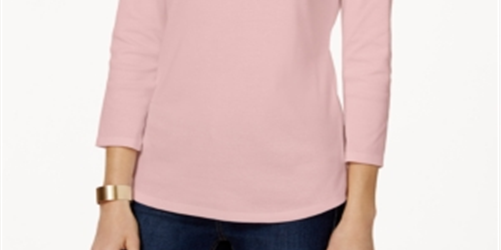 Charter Club Women's Pima Cotton Boat Neck Button Shoulder Top Pink Size S